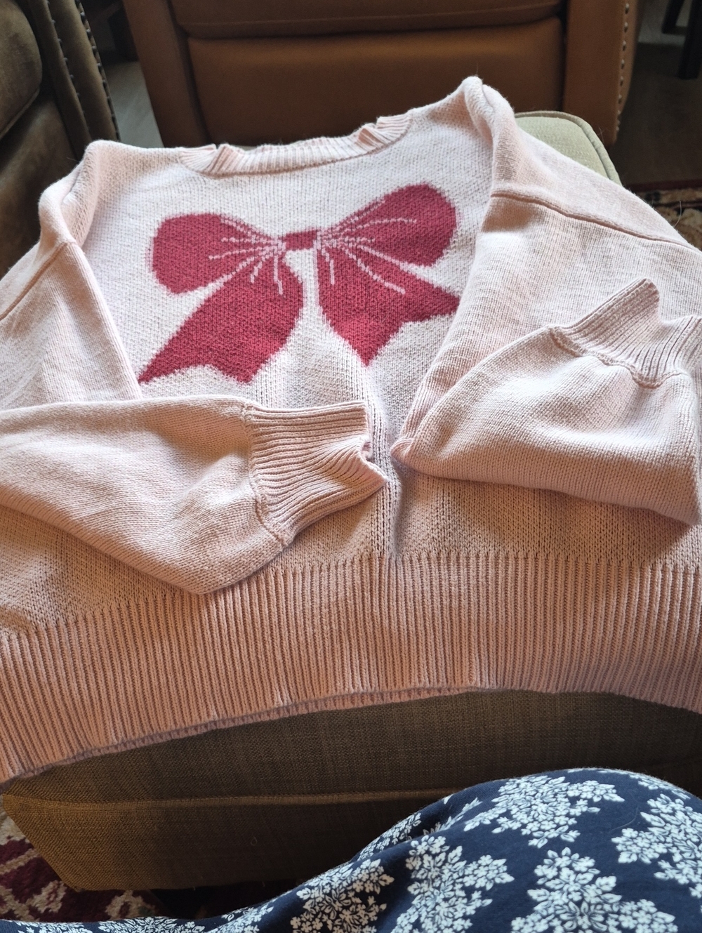 Eloquii Light Pink Knit Sweater with Dark Pink Bow